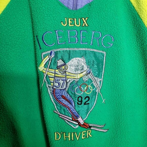 Vintage 1992 Olympic Jeux Iceberg D'Hiver Fleece Pullover Colorblock Sweater - Picture 4 of 12